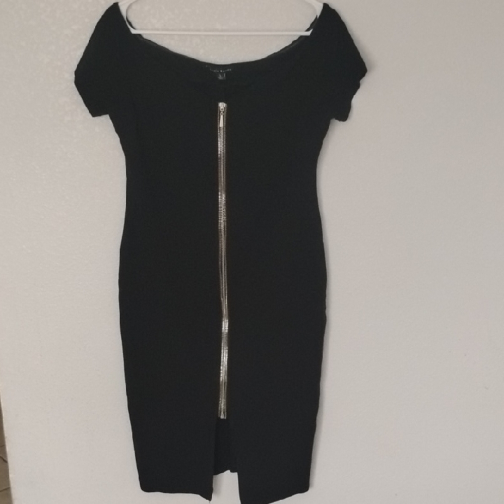 Haute Monde Black Mini Dress with Metallic Zipper
